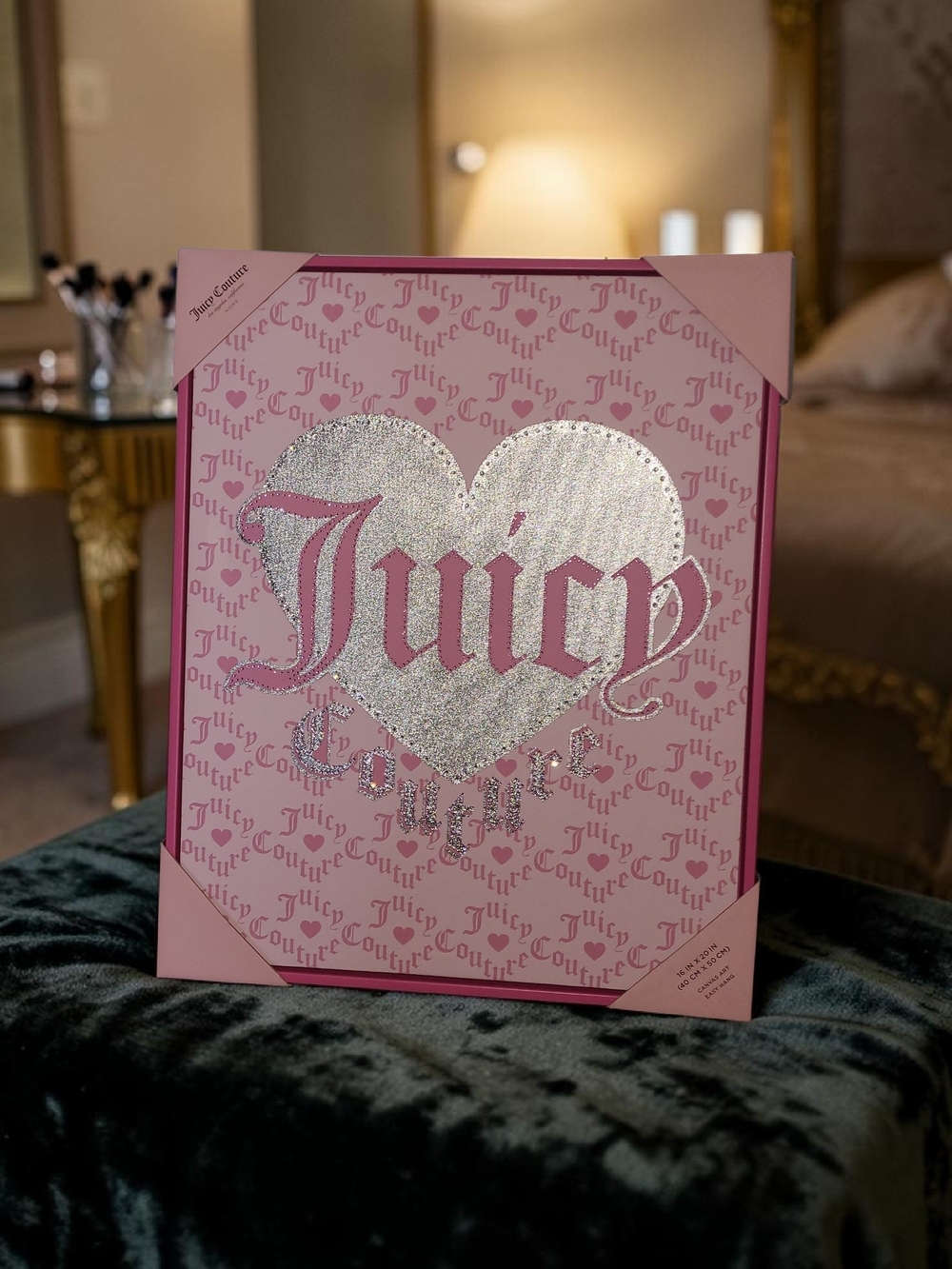 Juicy Couture Pink Glitter Heart Wall Art - 16x20
